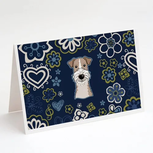 Vista 20 de Caroline's Treasures BB5095GCA7P - Tarjetas de felicitación y sobres con diseño de flores azules y sabuesos afganos, paquete de 8 tarjetas en blanco