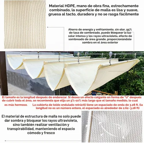 Vista 4 de Toldo retráctil con forma de vela, toldo telescópico para pérgola Sun Protection Anti-UV Roof Awning, Outdoor Garden Patio Backyard Decoration Top