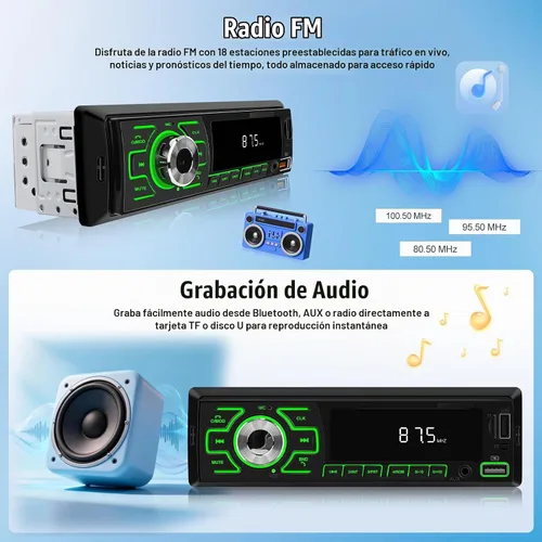 Vista 4 de SIXWIN - Radio para coche de un solo DIN, estéreo Bluetooth, receptor de audio multimedia para coche con control de voz, entrada AUX/USB/TF, control