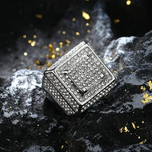 Vista 3 de FIASASO 6 anillos chapados en oro de 18 quilates para hombres, anillo de imitación de diamantes de imitación para helados, anillo redondo de hip hop