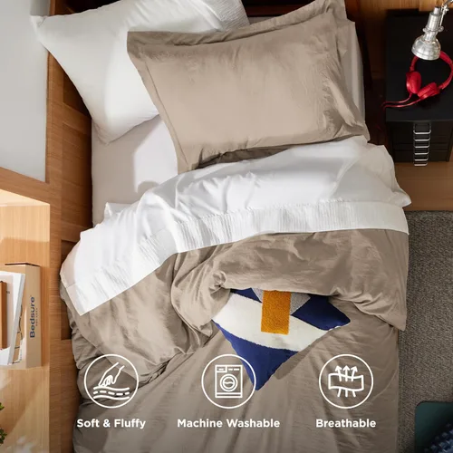 Vista 610 de Bedsure Juego de funda de edredón, tamaño individual, suave y prelavado, blanco, 2 piezas, 1 funda de edredón de 68 x 90 pulgadas, cierre