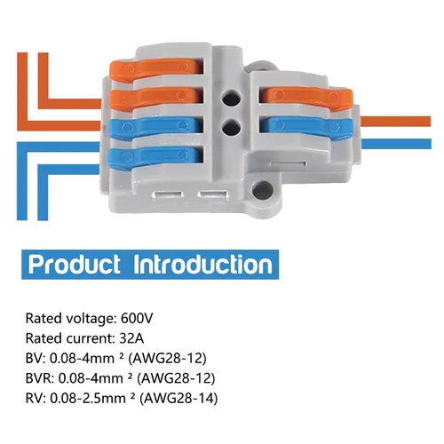 Vista 2 de DIANN 10 piezas de conectores de alambre de palanca 2 en 4 salidas para empalmes en línea de circuito Conector de alambre eléctrico 28-12 AWG 10pcs