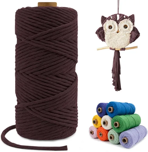 Vista 100 de Cuerda de macramé de una sola hebra de 0.197 in x 110 yardas, cuerda de macramé de algodón natural de 0.197 in, cuerda de algodón grueso para colgar