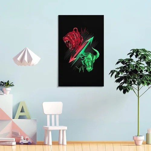 Vista 4 de Usoway Oso contra toro Mercado de Valores Trading Arte de pared Lienzo Pintura Dormitorio Decoración del Hogar Imágenes Obras de Arte Carteles