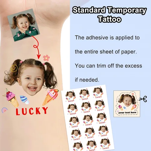 Vista 6 de Tatuajes temporales personalizados con foto y nombre, logotipo personalizado para adultos, niños, mujeres, hombres, regalo de boda, cumpleaños