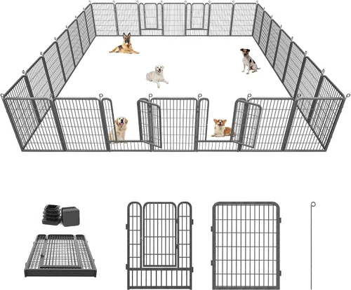 Vista 13 de Corralito para perros, 32 pulgadas, 10 paneles cerca para perros de exterior, corral para perros de interior antióxido, corral para mascotas