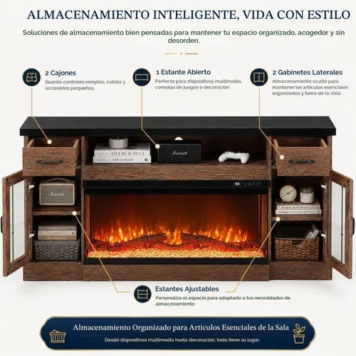 Vista 4 de 4 EVER WINNER Soporte de TV con chimenea de 70 pulgadas para televisores
