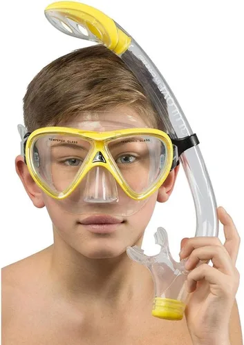 Vista 5 de Cressi Juego de silicona para snorkel (máscara y snorkel) para niños de 5 a 15 años - Pegaso & Iguana: diseñado en Italia Transparente/Amarillo