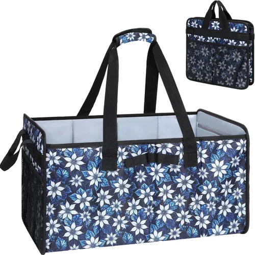 Vista 13 de Bolsa de mano extragrande con marco de alambre, plegable, reutilizable, bolsas de compras resistentes para comestibles con asas, organizador
