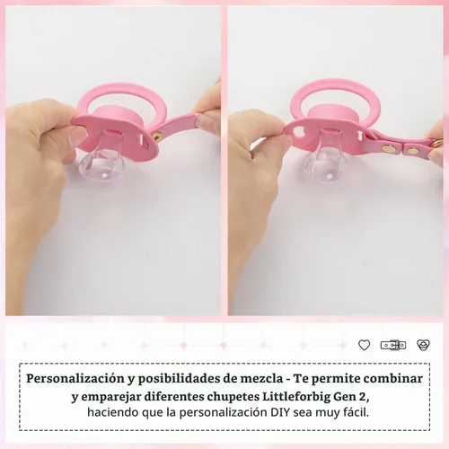 Vista 2 de Littleforbig Juego de chupete y mordaza de cuero con correa ajustable Gen II Rosa