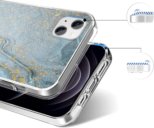 Vista 6 de SaharaCase - Funda de la serie Marble para iPhone 13 y iPhone 14 (2022) [parachoques a prueba de golpes] protección resistente, agarre Azul/Dorado