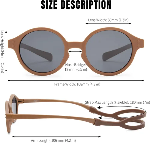 Vista 5 de Hycredi Gafas de sol polarizadas para bebés con correa UV400 protección UV400 para niños pequeños de 0 a 24 meses