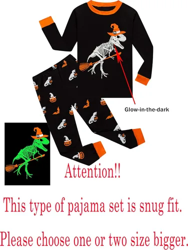 Vista 2 de Family Feeling Conjunto de pijama de dinosaurio para niños pequeños, 100% algodón de manga larga