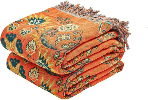 Vista 19 de Manta bohemia de muselina de algodón tejida con flores decorativas de 50 x A-verde