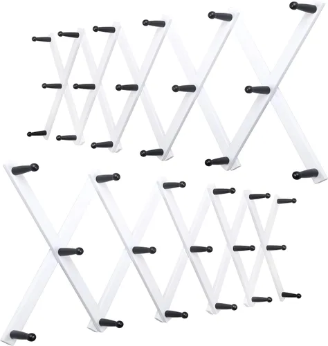 Vista 34 de WEBI Perchero de Pared Acordeón, Perchero de Sombreros de Madera Expandible para Perchero de Abrigos Montado en Pared, Soporte de Ganchos Acordeón