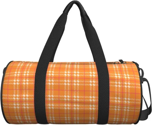 Vista 7 de Large Duffle Bag for Travel - Retro Orange Plaid Print 1 Gym Bag for Women Men, Travel Foldable Bags for Women Men with Zippered Multiple Pockets