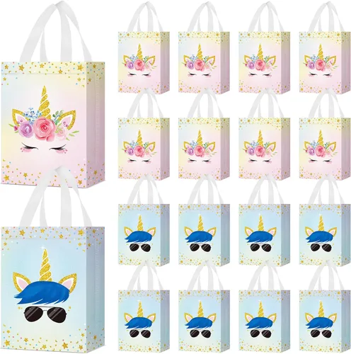 Vista 16 de Locmeo 24 bolsas de favor de fiesta de mariposa con asas, reutilizables, no tejidas, bolsas de dulces de mariposa rosa, azul y morado, bolsa