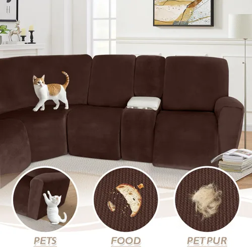 Vista 565 de Arfntevss Fundas de sofá seccional reclinable de terciopelo, Funda de sofá seccional de esquina para sofá reclinable, Funda elástica suave
