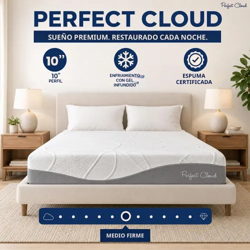 Vista 2 de Colchón de espuma de memoria Gel-Max UltraPlush de 10 pulgadas, diseño chulo, de Perfect Cloud, Memory Foam, Blanco, gris
