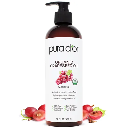 Vista 2 de PURA D'OR Aceites orgánicos de semilla de uva y aguacate de 16 onzas, paquete de aceites portadores 100% puros prensados en frío