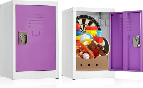 Vista 7 de AdirOffice Armario de almacenamiento de metal de acero para niños, organizador de almacenamiento resistente con llave y varillas para colgar