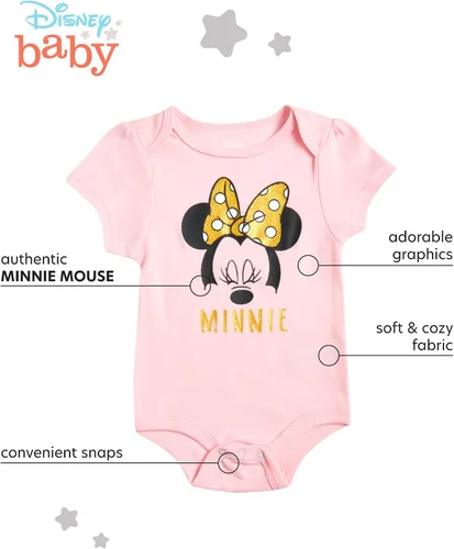 Vista 2 de Disney Body de Minnie Mouse para bebés y niñas Paquete de 3 mamelucos de pelo fácil cambio de pañales Multi