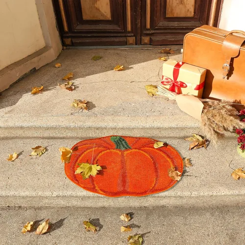 Vista 5 de AnyDesign Alfombra de baño de otoño, bonita alfombra de baño con forma de calabaza, alfombra de ducha antideslizante naranja otoñal, alfombra