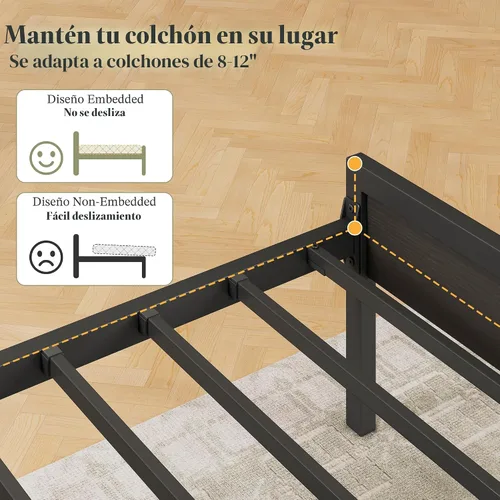 Vista 6 de AMERLIFE Base de cama tamaño Queen con cabecera de almacenamiento y estación de carga, cama de plataforma de metal industrial con gran Negro