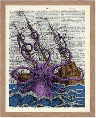 Vista 85 de Poster Master Póster de pulpo para parejas, póster de diccionario, arte Kraken, regalo romántico para él, ella, amantes, decoración náutica