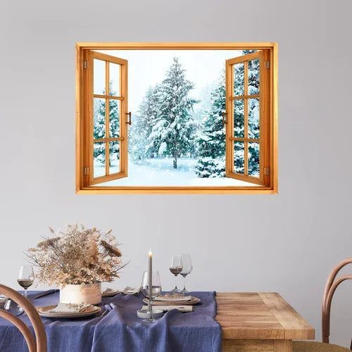 Vista 15 de wall26 Adhesivo de Pared Papá Noel Llevando Regalos Ventana Abierta Mural, No Se Despega y No Se Pega, Papel Tapiz No Tejido Decorativo