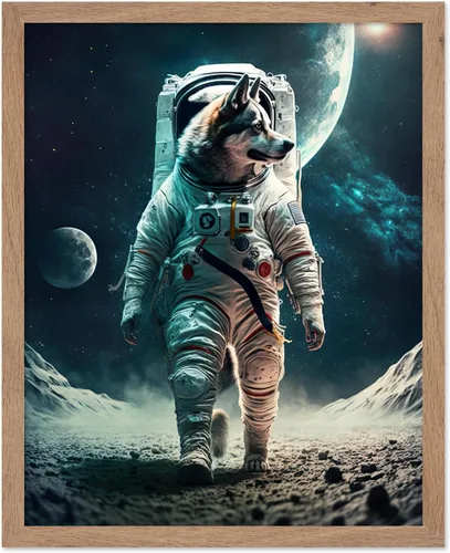 Vista 32 de Poster Master Póster vintage de animales – Impresión retro divertida – Regalo para artista, amigo – Oso Grizzly en traje espacial, astronauta, luna