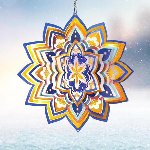 Vista 11 de Mandala Blossom Wind Spinner - Molinillos de Viento de Metal Escultura de Viento Colgante Cinética 3D de 12 pulgadas Cortada con Láser