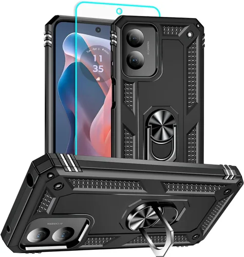 Vista 11 de HNHYGETE Funda para Motorola Edge 2025 con protector de pantalla: soporte giratorio de grado 360° (antideslizante) protección contra caídas y golpes