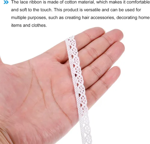 Vista 4 de MECCANIXITY Cinta de encaje de algodón de 10 yardas de 0.39 pulgadas para manualidades, envoltorios de regalo, diademas, boda, blanco, estilo 1