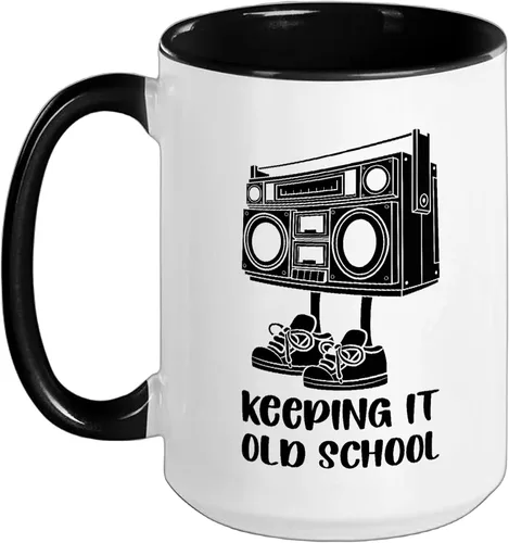 Vista 12 de Keeping It Old School 80s 90s Retro Cassette Radio Ceramic Mug, Orange/White, 11oz