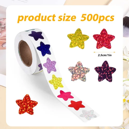 Vista 2 de 500 calcomanías de estrellas pequeñas, calcomanías autoadhesivas de estrella de 1 pulgada para cartas de recompensa, calcomanías de estrella
