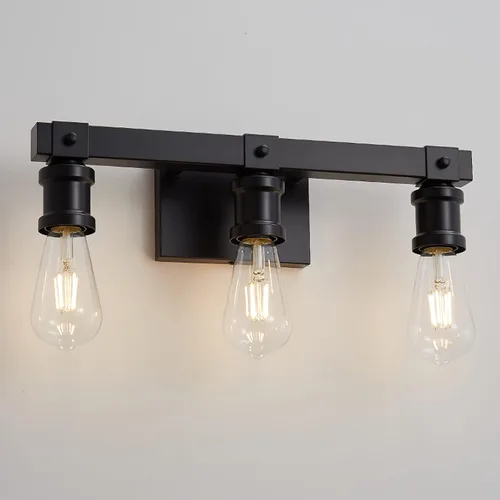 Vista 8 de Lámparas de tocador de baño de estilo rústico con 3 luces sobre el espejo, negro mate, lámpara industrial vintage para pared, para baño, sala