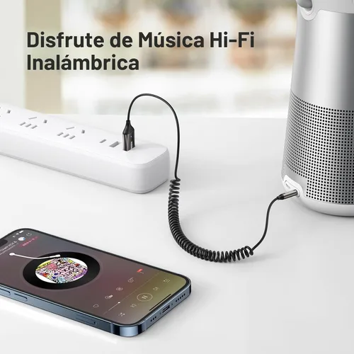 Vista 7 de UGREEN Adaptador Aux a Bluetooth 6.0 Receptor Bluetooth de 3.5mm para Coche Kit USB 2.0 a Conector de 3.5mm con Micrófono Integrado Entrada Auxiliar
