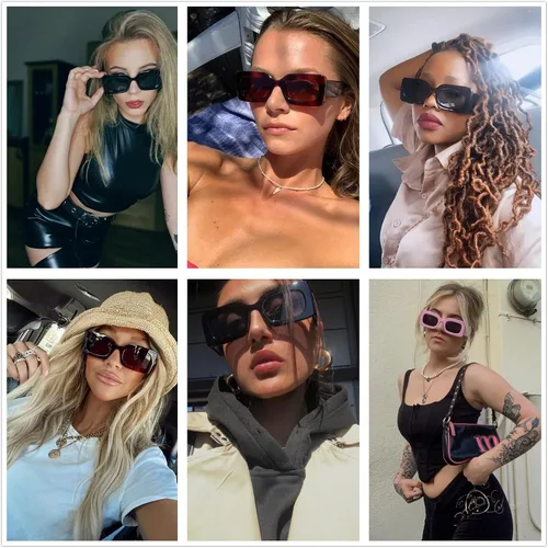 Vista 6 de LASPOR Lentes de sol rectangulares vintage de los años 90, lentes de sol cuadrados de moda para mujeres y hombres