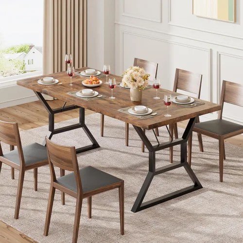 Vista 9 de GarveeHome Mesa de comedor grande de 70.9 pulgadas para 6, mesa de cocina rectangular con patas de metal resistentes, mesa de comedor de madera