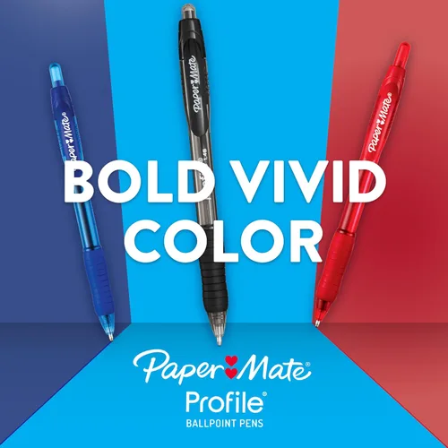 Vista 4 de Paper Mate Profile Bolígrafos retráctiles de punta redonda, negrita, 1.4mm, colores surtidos, 12 unidades - Para la vuelta a clases, hogar, oficina