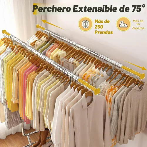 Vista 2 de Raybee Perchero de carga de 620 libras, almacenamiento de ropa de metal con estante y ruedas resistentes, estante de ropa rodante para dormitorio