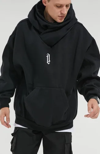 Vista 4 de Sudaderas con capucha de forro polar para hombre, sudaderas con cuello vuelto, sudaderas casuales para otoño e invierno, ajuste holgado con bordado