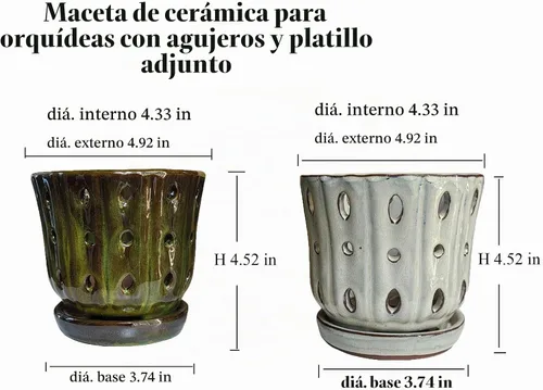 Vista 3 de Macetas para Orquídeas de 4.9 Pulgadas Macetas de Cerámica para Orquídeas con Agujeros Juego de 2 (verde musgo+blanco)