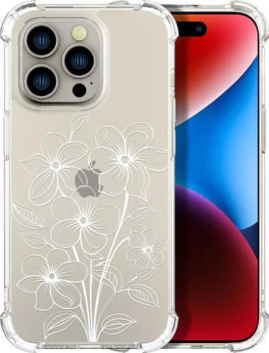 Vista 64 de Compatible con iPhone 14, funda transparente y bonita para mujeres y niñas, diseño floral, diseño floral femenino, funda para teléfono 14
