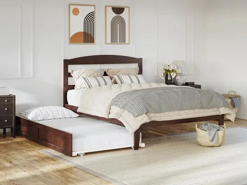 Vista 17 de AFI, Warren - Cama de plataforma matrimonial con cama nido individual, color espresso