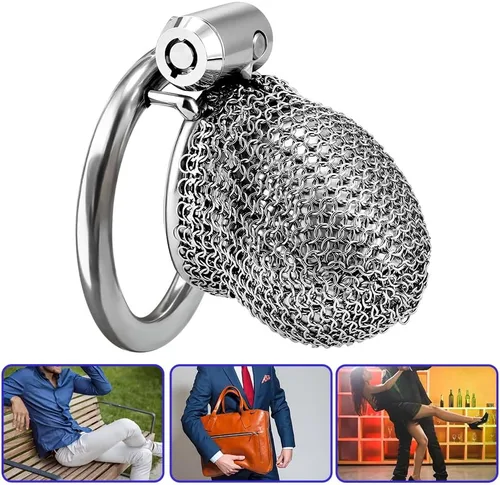 Vista 7 de Dispositivos de castidad masculina Jaulas para polla Malla Flexible Transpirable Bloqueada Pene Jaula Ejercicio para el pene Tease Sexo Bondage