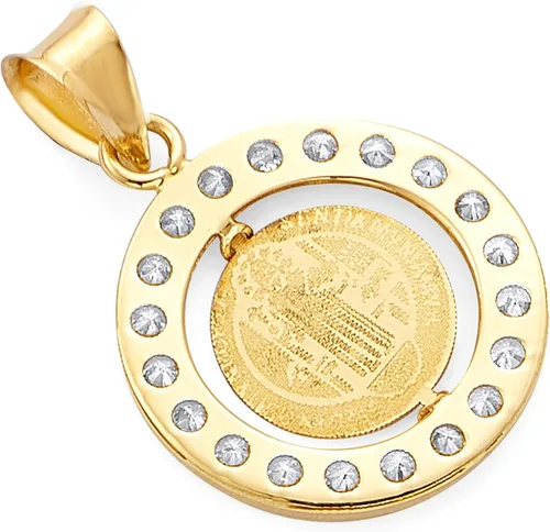 Vista 2 de wellingsale 14K Amarillo Oro Pulido Religiosa doble cara San Benito Medallón Encanto Colgante con CZ Acentos
