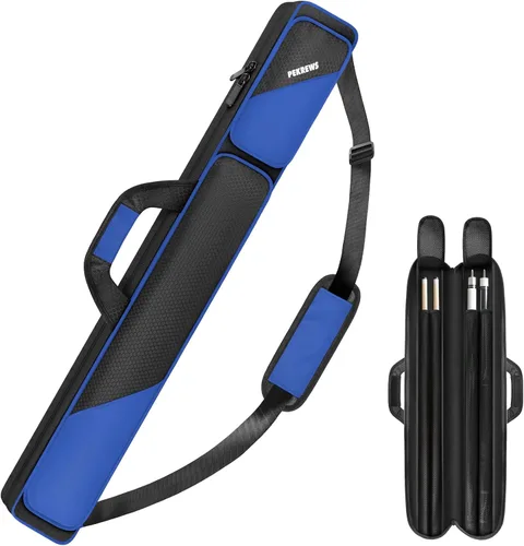 Vista 12 de Estuche para taco de billar, estuche para palos de billar 2x2 con capacidad para 2 palos con 2 bolsillos con cremallera para accesorios, bolsa