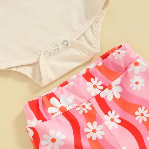 Vista 41 de Sejardin Ropa de verano para bebé y niña, recién nacida, manga corta, con letras, mameluco elástico con diadema